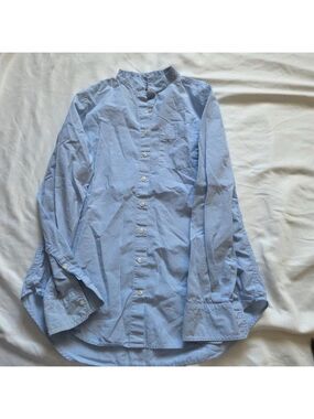 Gap Boyfriend Fit Blue Pinstripe Band Collar Shirt XS